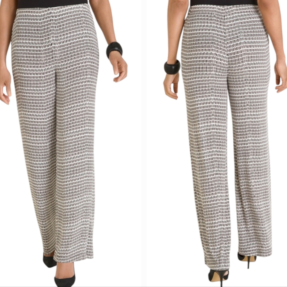 Chico's Palazzo Pants Geometric Print Wide Leg Stretch Comfort Size 1R Medium